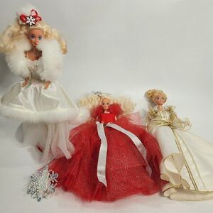 2 Vintage Barbie Holiday Dolls 1988/89 & 1 Disney Cinderella Doll Lot